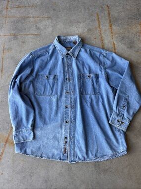 Vintage Schmidt Workwear Denim Button Up Shirt XL Light Wash Workwear
